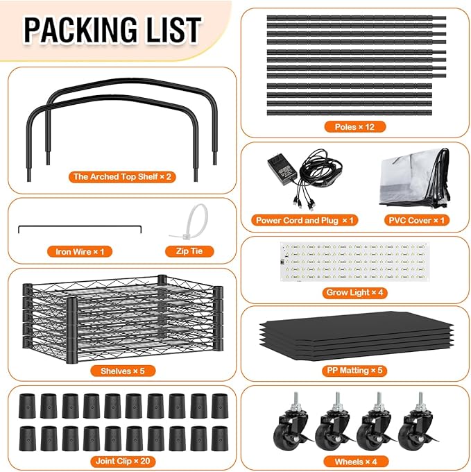 Mini Indoor Greenhouse with Grow Light & PVC Cover Portable Small Greenhouse with Shelves Adjustable 5 Tier Metal Plant Stand with Grow Light for Indoor Plants, Seed Starting,16.5"x11.4"x56.3"