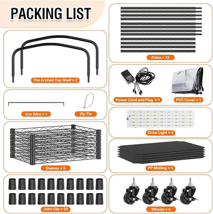 Mini Indoor Greenhouse with Grow Light & PVC Cover Portable Small Greenhouse with Shelves Adjustable 5 Tier Metal Plant Stand with Grow Light for Indoor Plants, Seed Starting,16.5"x11.4"x56.3"