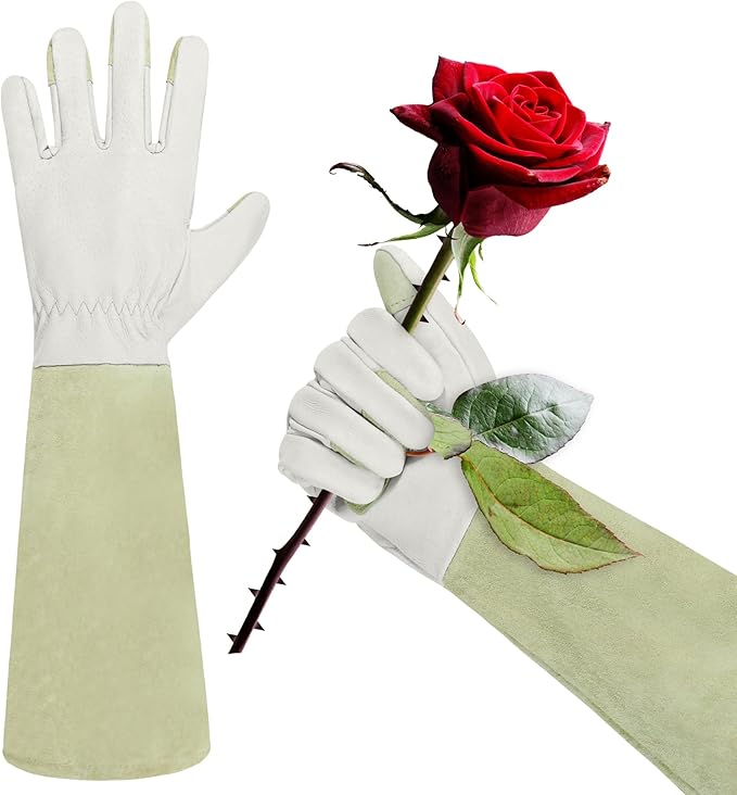 HLDD HANDLANDY Long Gardening Gloves, Leather Thorn Proof Rose Pruning Glove for Men & Women, Great Gift for Gardener