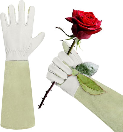 HLDD HANDLANDY Long Gardening Gloves, Leather Thorn Proof Rose Pruning Glove for Men & Women, Great Gift for Gardener