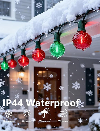 50Ft Clear Red and Green Outdoor LED Lights,G40 Globe Patio Christmas String Lights with 25 Colorful Bulbs(2 Spare),Outside Christmas Hanging Lights for Christmas Tree Roofline Holiday Party
