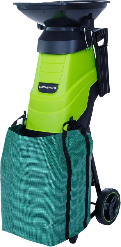 Electric Wood Chipper & Mulcher – 15A Powerful Garden Shredder for Branches, Leaves & Yard Waste – Compact, Quiet & Easy to Use with Collection Bag