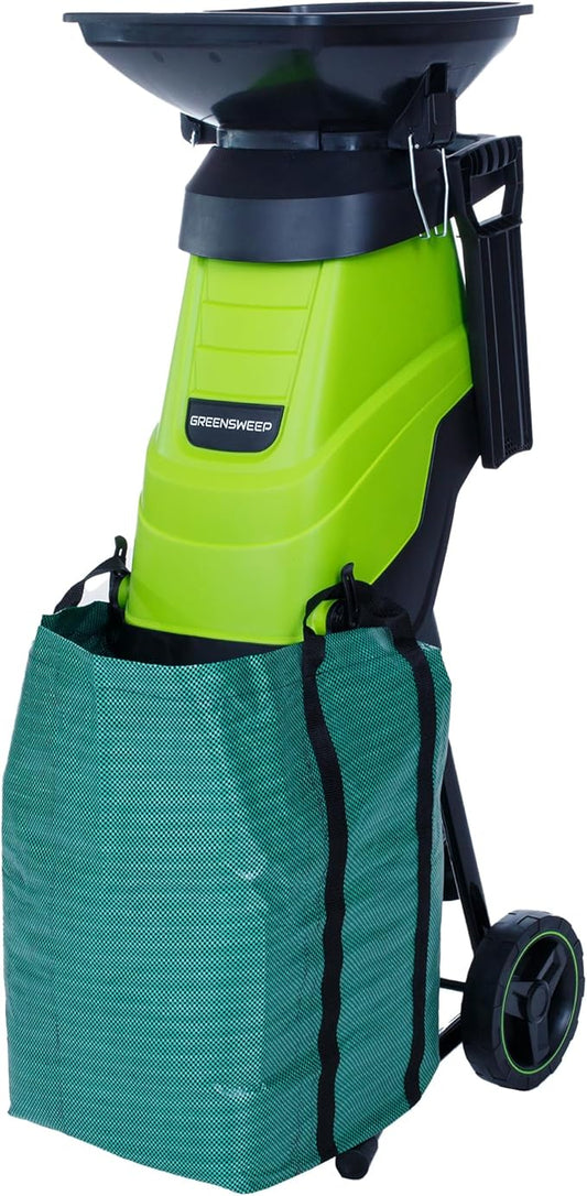 Electric Wood Chipper & Mulcher – 15A Powerful Garden Shredder for Branches, Leaves & Yard Waste – Compact, Quiet & Easy to Use with Collection Bag