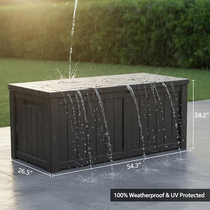 120 Gallon Resin Deck Box, Outdoor Storage Chest for Patio Furniture Cushions, Garden Tools, Pool Accessories | Lockable, Waterproof, All-Weather, Easy Assembly, Wood Grain Design