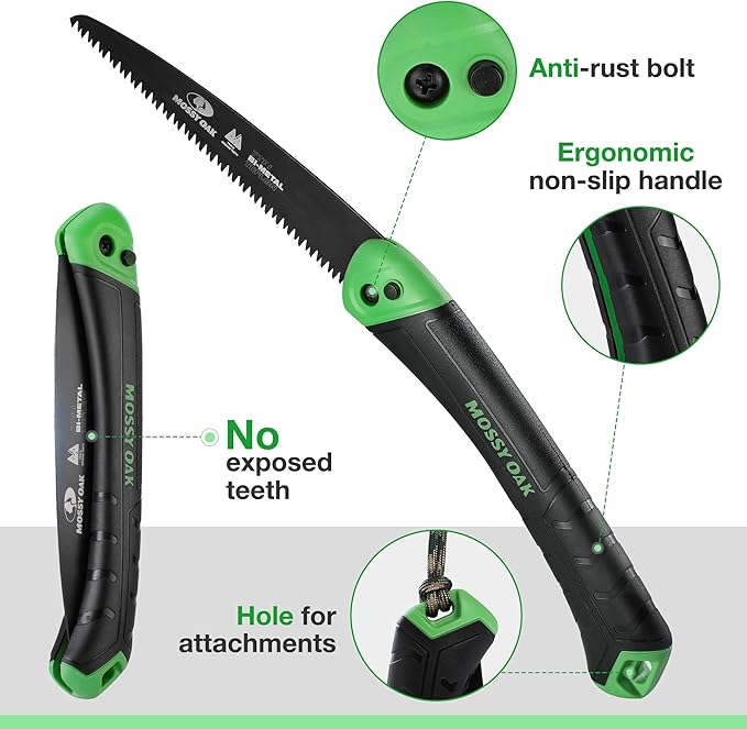 MOSSY OAK Folding Saw - 7 Inch Pruning Handsaw with Pouch, D6A & M2 Bimetal Saw Blade, Hunting Saw Foldable for Deer, Tree, Wood, and Limb Cutting