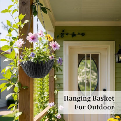 Hanging Planters for Indoor Outdoor Plants 8 and 10 Inch, 4 Packs Hanging Flower Pot with Drainage Holes, Self-Watering Hanging Basket Perfect for Home, Office and Garden, Black