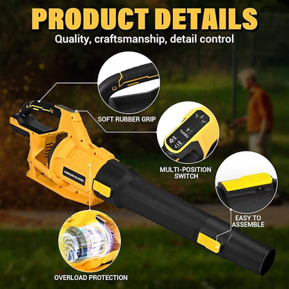 Cordless Leaf Blower for Dewalt 20V Battery, Max 650 CFM/125 MPH Turbo Boost Mode, with 17500RPM Brushless Motor for Lawn Care, Garden (Tool ONLY)