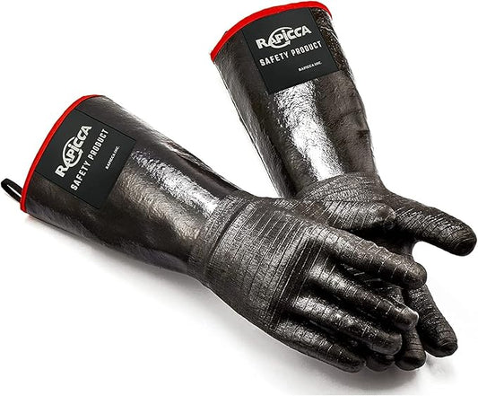 RAPICCA 700°F Heat Resistant BBQ Grill Gloves: Oil Resistant Waterproof for Smoking Grilling Cooking Barbecue Deep Frying Turkey Rotisserie Handling Hot Greacy Meat Stocking Stuffers - Long Sleeve