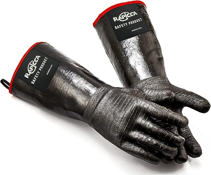 RAPICCA 700°F Heat Resistant BBQ Grill Gloves: Oil Resistant Waterproof for Smoking Grilling Cooking Barbecue Deep Frying Turkey Rotisserie Handling Hot Greacy Meat Grilling Stocking Stuffers for Men