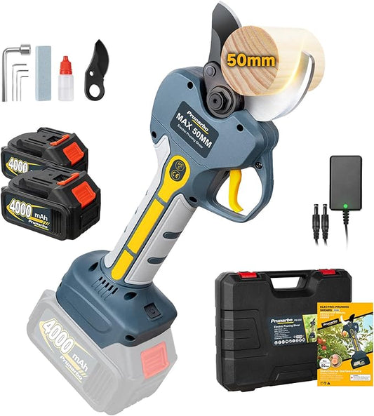 2 Inch(50mm) Professional Electric Pruning Shears Brushless Cordless, Compatible with Makita Batteries Extension Pole Heavy Duty 21V 8000mAh Battery Secateurs Branch Cutter for Gardening