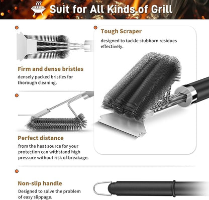 TNTOR Grill Brush with Scraper, 18" Adjustable Handle BBQ Grill Brush for Outdoor Grill, Extra Strong Grill Cleaner Accessories for Grill/Smoker/Gas/Charcoal Grill Cleaning-Gifts for Grill Wizard/Dad