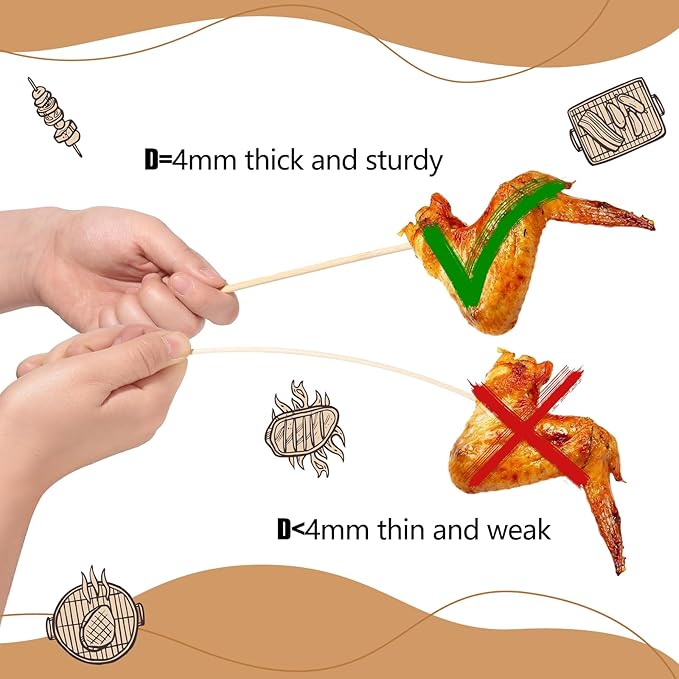 300PCS 16" Bamboo Skewers Sticks for Barbecue Smores Roasting Marshmallows Chocolate Fountain Plant Stakes Fruit and Crafting,Φ=4mm