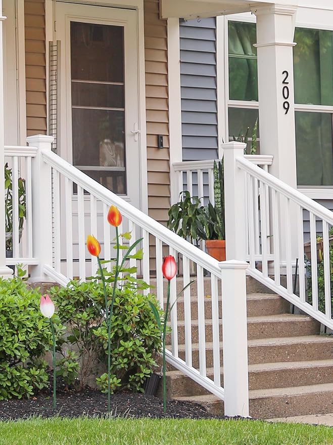 hogardeck Garden Decor for Outside, 3 Pcs 40"/32"/24" Metal Tulip Decorative Garden Stakes for Spring Decor, 3D Flowers Yard Art for Outdoor Lawn Patio Pathway Decorations