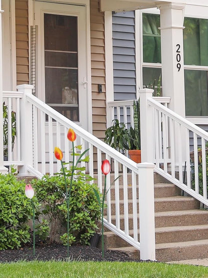 hogardeck Garden Decor for Outside, 3 Pcs 40"/32"/24" Metal Tulip Decorative Garden Stakes for Spring Decor, 3D Flowers Yard Art for Outdoor Lawn Patio Pathway Decorations