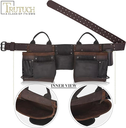 Brown Combine Leather Tool Belt | 11 Pockets Carpenter Tool Bag | Tool Pouch | Handyman | Belts For Men | Drywall Tool Belt | Construction | Framers | Electrician