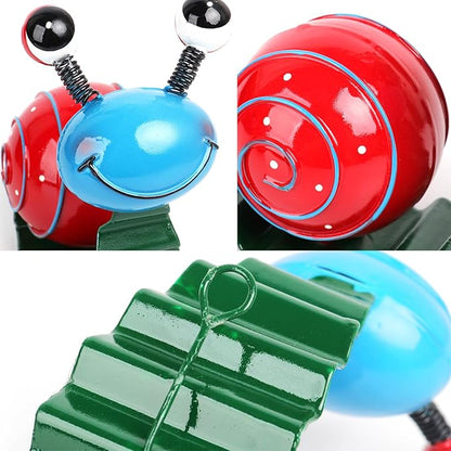 Metal Garden Decor Cute Snail Yard Art Outdoor Lawn Patio Ornament Fence Decorations for Outside - Set of 2(Red,Green)