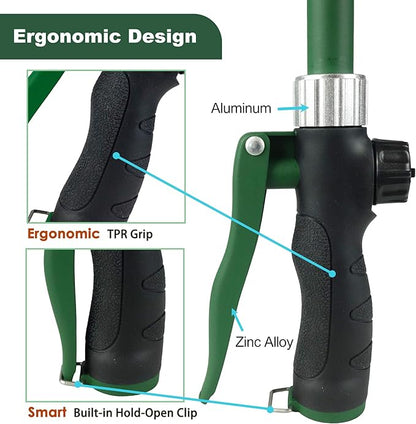 Heavy Duty 28 Inch Watering Wand with Pivoting Head, Adjustable Garden Hose Water Sprayer Wand with Ergonomic Handle, Spray 6 Watering Patterns, Perfect for Watering Seedling Beds, Flowers