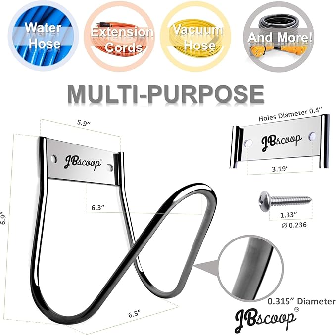 JBscoop Garden Hose Holder Stainless Steel Small Wall Mount Garden Hose Hook, Ideal for Water, Air, Hydraulic Hose, Ropes, Extension Cords Heavy Duty & Rust Proof, Size:6.3x7x6.3 Set of 1