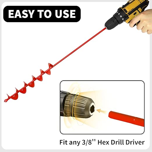 TCBWFY 2x32 Inch Auger Drill Bit for Planting - Long Handle Easy Planter Garden Auger - Bulb & Bedding Plant Augers - Post Hole Digger for 3/8”Hex Drive
