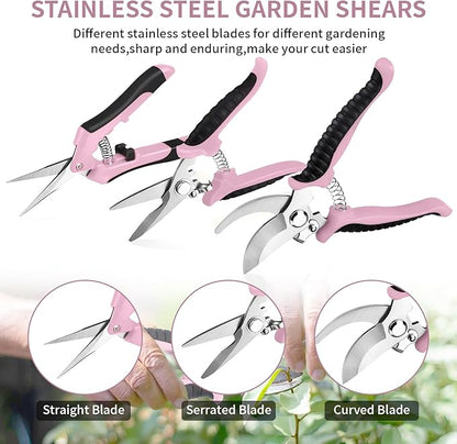 3 Pack Garden Pruning Shears, Stainless Steel Shears, Gardening Shears Scissors Pruning Shears for Gardening Tools (3PCS Pink and Black)