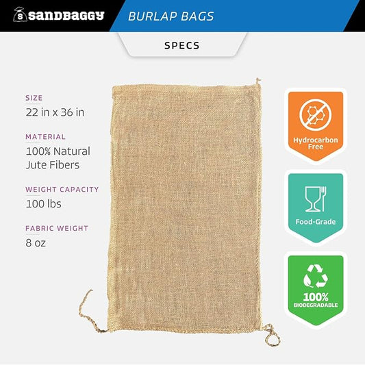 Burlap Bags 22" x 36" - Great for Planting/Gardening - Kids Sack Bag - Plant Covers - Sacks Burlap by Sandbaggy (1 Bag)