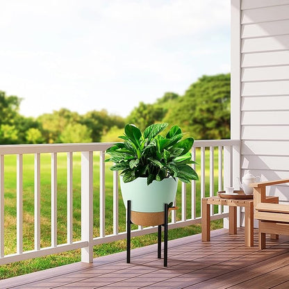 12 inch Large Self Watering Pots, Plastic Planters with 60oZ Removable Deep Reservoir and Multi Mesh Drainage Holes for Indoor Outdoor Garden Plants and Flowers, Green with Brown