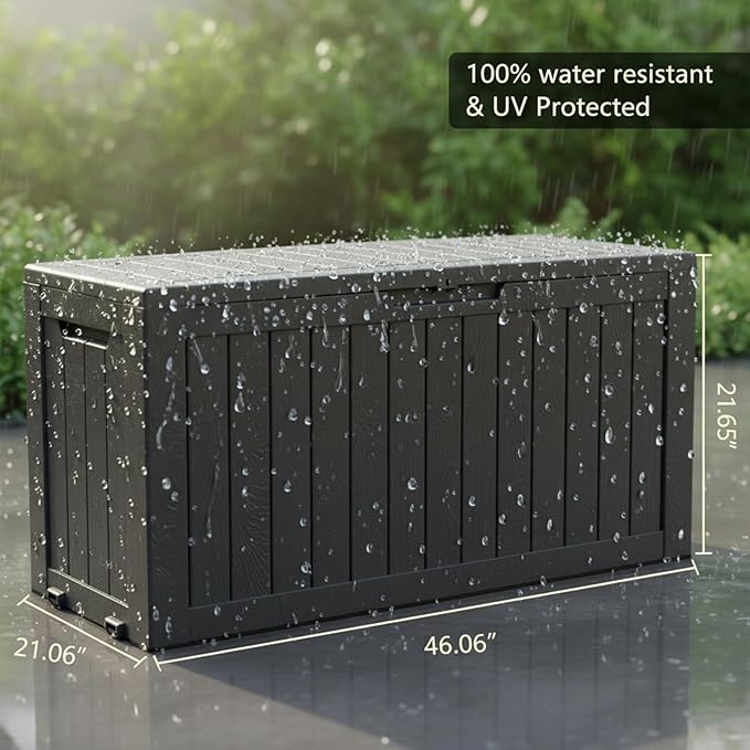 75 Gallon Resin Deck Box, Outdoor Storage Box with Lockable Lid, Waterproof Patio Furniture Cover, Garden Tool Organizer, All-Weather Bench for Deck, Pool & Yard - Black
