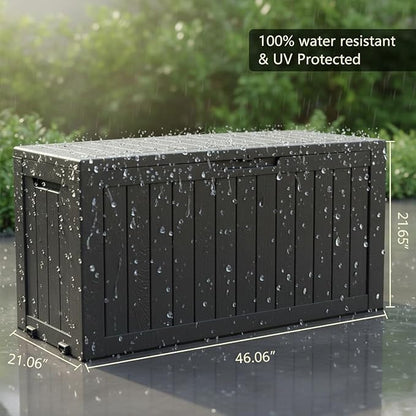 75 Gallon Resin Deck Box, Outdoor Storage Box with Lockable Lid, Waterproof Patio Furniture Cover, Garden Tool Organizer, All-Weather Bench for Deck, Pool & Yard - Black