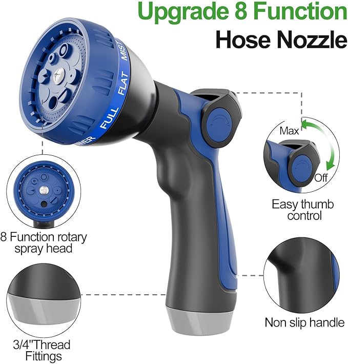 SPECILITE 1/2" 304 Stainless Steel Garden Hose, 150FT Water Pipe with Heavy Duty Metal Nozzle for Yard, Outdoor, Lawn - Flexible, Never Kink & Tangle, Puncture Resistant