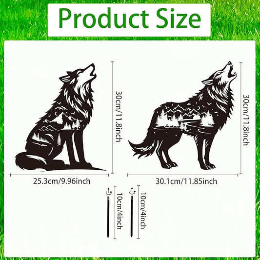 Wolf Metal Garden Stakes Yard Decor, 2PCS Black Wolf Silhouette Statues Garden Decorative Gifts for Yard Art, Patio, Outside, Lawn Ornaments, Yard Art