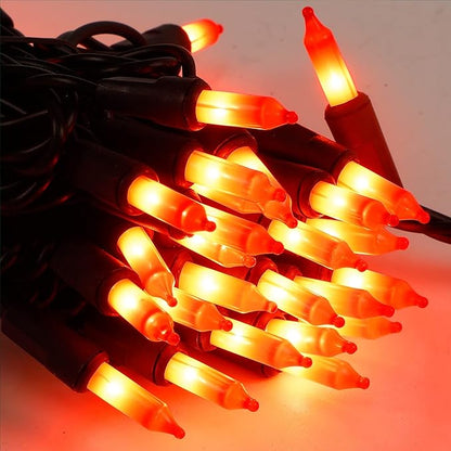 Halloween Lights, 33ft 150 Count Black Wire Incandescent Christmas Mini Lights, 120 V High-Voltage UL Certified Clear Light String Connectable, for Indoor Outdoor Patio Tree Party Home Decor, Orange