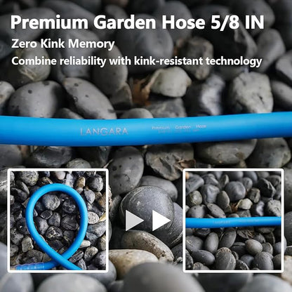 Heavy Duty Premium Garden Hose 125ft x 5/8", 300PSI Working, 1000PSI Burst, Hybrid Rubber Water Hose with Transparent Swivel Handle - Hot/Cold Water - Five Layered Braiding with Brass fittings (Blue)