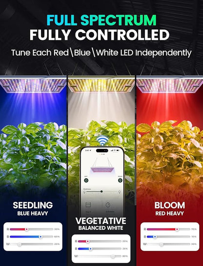 LETPOT 100 Watt (Max 120W Output) Grow Lights for Indoor Plants Full Spectrum, Smart APP, 8-Level Adjustable Light, Hanging & Standing, 270° Foldable, 360° Rotation, 2x3,3x4,18000 Lumens, High ppfd