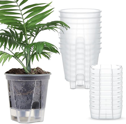 9 Pcs Self Watering Pots for Indoor Plants with Deep Reservoir and High Drainage Holes for Outdoor Plants and Flowers, Bare Root Planter (4.72'',Clear)