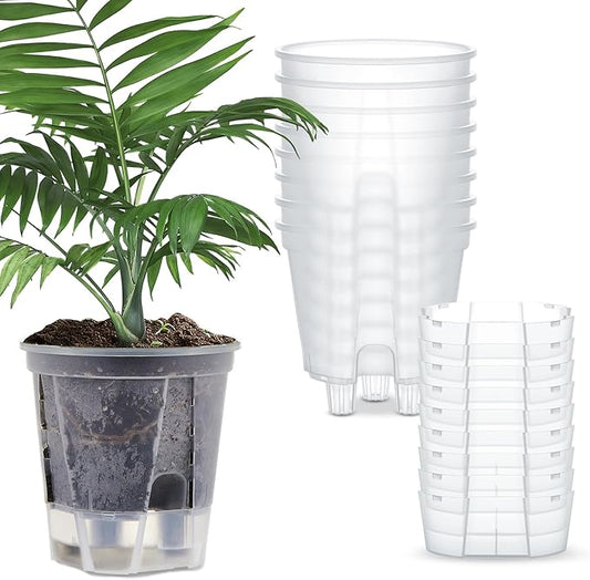 9 Pcs Self Watering Pots for Indoor Plants with Deep Reservoir and High Drainage Holes for Outdoor Plants and Flowers, Bare Root Planter (4.72'',Clear)