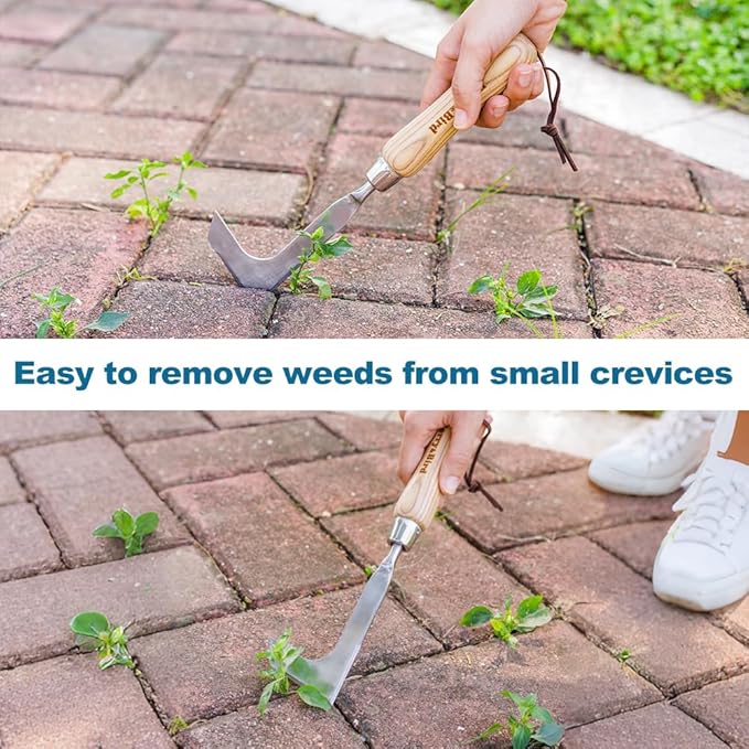 Berry&Bird Crack Weeder, Crevice Weeding Tool, 11.2" Stainless Steel Manual Weeder, L-Shaped Side-Walk Puller Spatula, Grass Cutter Knife, Weeding Sickle for Garden Lawn Yard Patio Terrace Paving Moss
