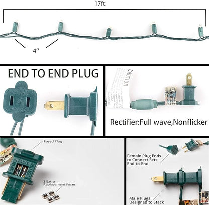 50 Count 5MM Wide Angle Led Christmas Lights Set,Outdoor Led String Lights for Garden Patio Christmas Trees Decoration,17 Feet Green Wire,Orange Color