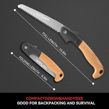 FLORA GUARD 7.7-Inch Folding Hand Saw, Camping/Pruning Saw with Rugged Professional Folding Razor Tooth Sharp Blade Solid Grip (Brown)