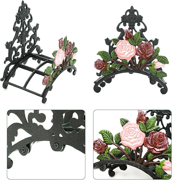 Sungmor Cast Iron Heavy Duty Garden Hose Holder - Decorative Hand-Painted Peony Wall Mounted Water Hose Hanger - Wall Decoration Hanging Hose Rack - Hose Reel Storage Butler - Metal Hose Stand
