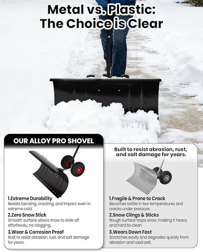 36” Snow Shovel for Driveway,Heavy Duty Wheeled Rolling Shovels 5 Position Angled Blade, Ergonomic Handle & Rubber Wheels for Efficient Snow Removal, Snow Plow for Doorway,Driveway and Sidewalks