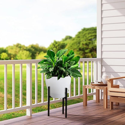 12inch Self Watering Pots, Plastic Planters with Mesh Drainage Holes and Deep Reservoir for Indoor Outdoor Garden Plants and Flowers, White