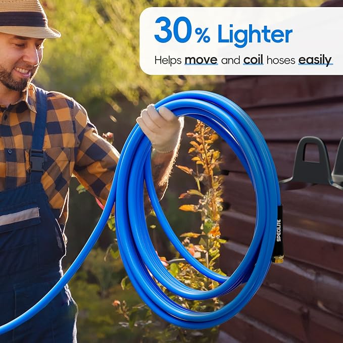 SPECILITE Hot/Cold Garden Water Hose 100 ftx 3/4 in, -50℉ To 190℉, Heavy Duty, Flexible, Burst 605 Psi, Lightweigh, Upgraded Rubber Pipe with 3/4" Brass Fittings For Backyard, Outdoor, Farm, Blue