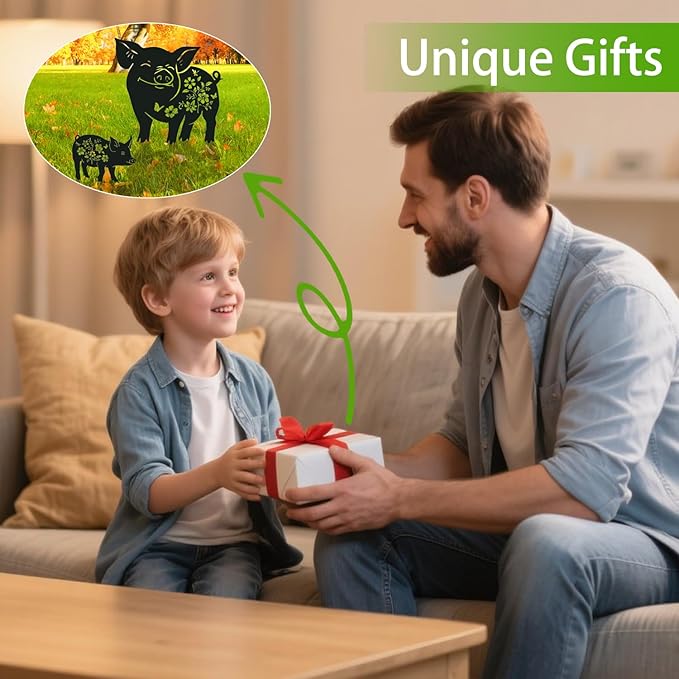 Pig Metal Garden Stakes Yard Decor, 2PCS Black Pig Silhouette Statues Garden Decorative Gifts for Yard Art, Patio, Outside, Lawn Ornaments, Outdoor Yard Art