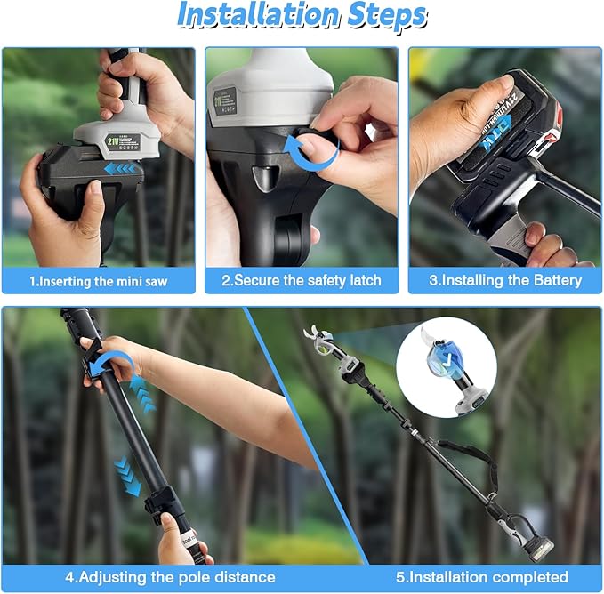 Electric Pruning Shears with Pole 1.4-2.0 Cutting Diameter & 2-IN-1 Electric Pole Pruner,2PCS 21V 3.0Ah Batteries,Brushiless Motor,4 Modes Adjustable Branches Cutter for Flower, Tree Trimming(Gray)