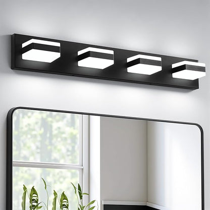 Bathroom Lighting Fixtures Over Mirror, 4 Light Bathroom Vanity Light Fixtures with Cool White 5000K, Matte Black LED Modern Vanity Wall Lights for Bath, Dressing Room, Restroom, 29.5 inch