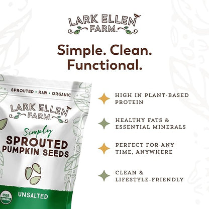 Lark Ellen Farm Sprouted Organic Pumpkin Seeds – Raw, Unsalted, Air-Dried Pepitas for Snacking, Salads, Trail Mix – USDA Organic, Non-GMO, Vegan, Gluten-Free, Resealable Bag (14 oz, 6-Pack)