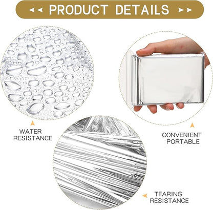 Macarrie Emergency Blanket Bulk Survival Thermal Silver Foil Reflective Blankets Pack for Cold Outdoors Camping Hiking First Aid Shelter Space Emergency Supplies Set