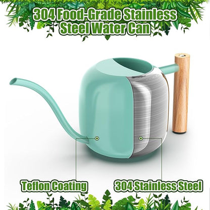 Green Moon Water Can Indoor Plant Mint Green 1.2L/41oz Metal Stainless Steel Water Can Indoor Outdoor with Long Spout for House Plant Bonsai Outdoor Garden Flowers