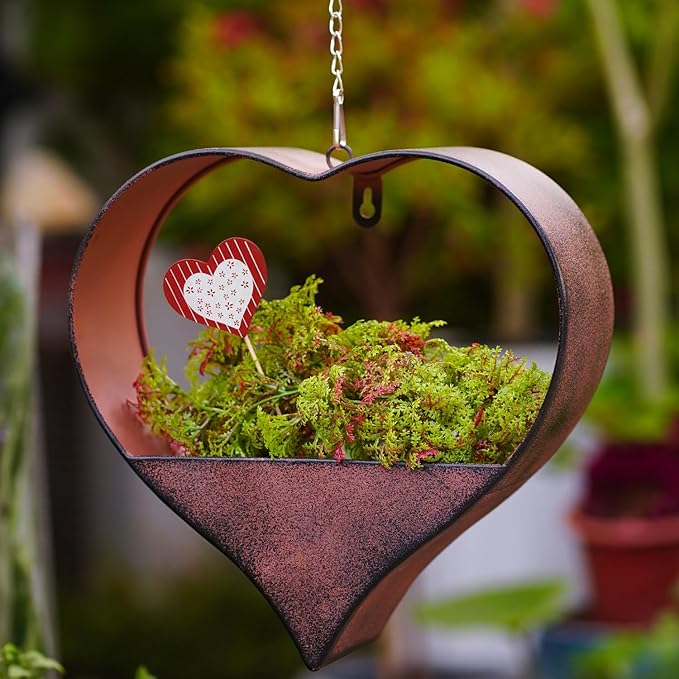 Metal Hanging Planters for Indoor & Outdoor Plants - Heart Shaped Planters for Wall or Window,Garden Patio or Indoor Decor for Women(Cooper)