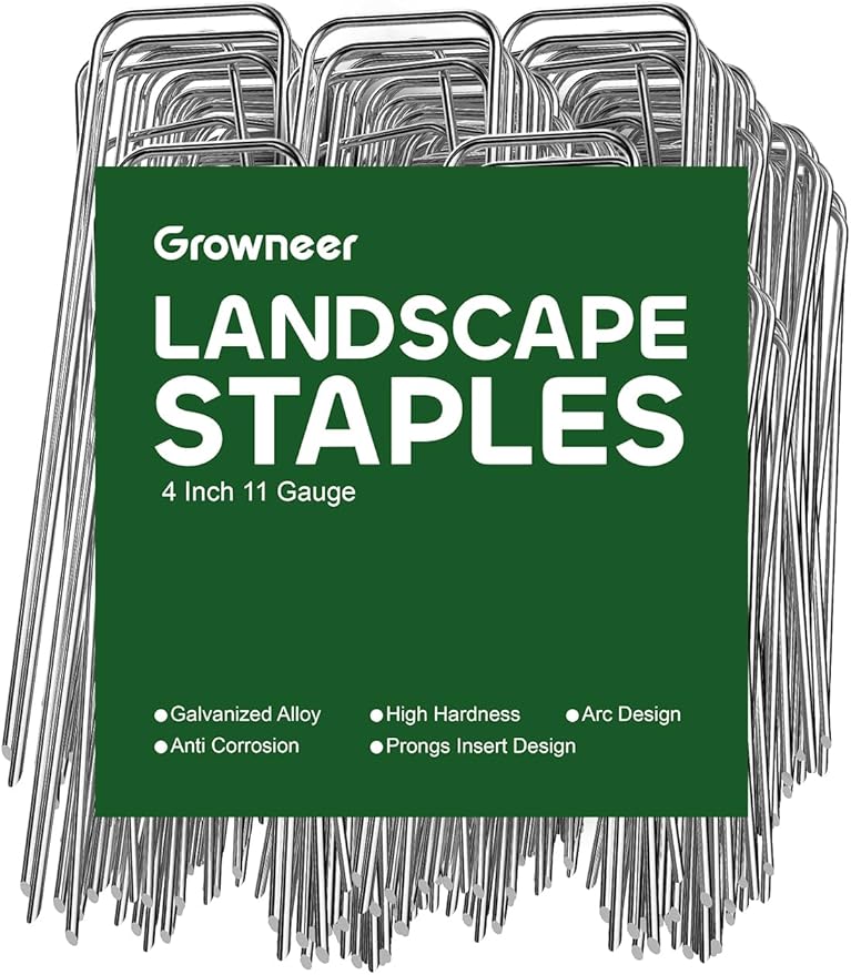 GROWNEER 4 Inch 100 Pack Landscape Staples Heavy Duty 11 Gauge Galvanized Steel Garden Stakes Staples Securing Pegs for Securing Weed Fabric Landscape Fabric Netting Ground Sheets and Fleece